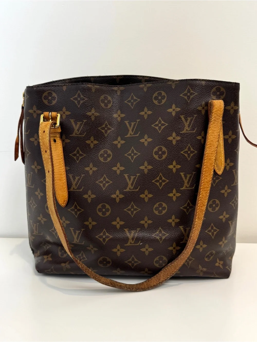 Louis Vuitton Brown Tan Monogram Voltaire Leather Trim Shoulder Bag Tote LV Zip